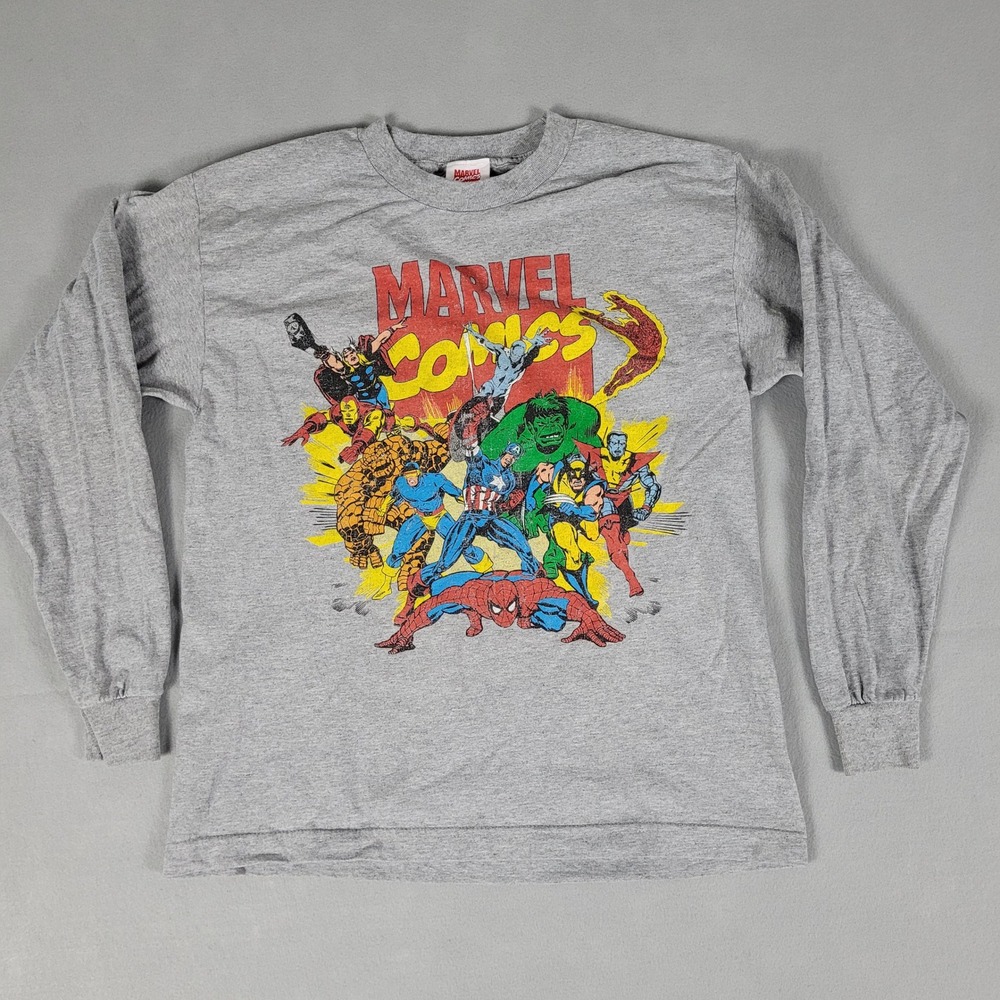 Marvel Comics Shirt Mens Medium Gray Avengers X-Men Graphic 2009 Y2K Long Sleeve